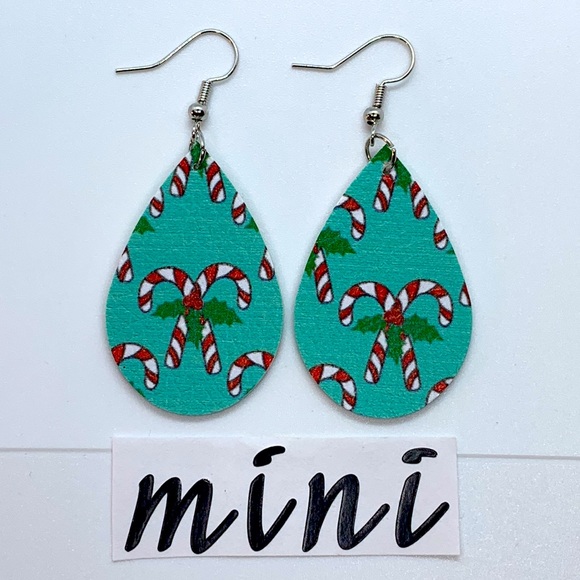 Mini Faux Leather Teardrop Earrings Christmas - Picture 2 of 5